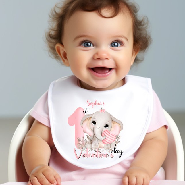 My 1st Valentine's day Pink Girl Personalized Name Baby Bib (My 1st Valentine's day Pink Girl Personalized Name Baby Bib)