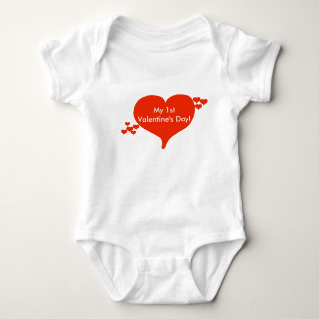 My 1st Valentine's Day Red Hearts T-shirt Baby Bodysuit (Front)