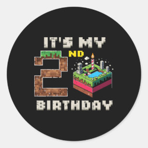 My 2nd Birthday Pixel Game 2 Cake Gamer Boys Kids  Classic Round Sticker