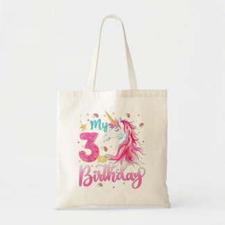 My 3rd Birthday Pink Unicorn Donut 3 Year Old For Tote Bag