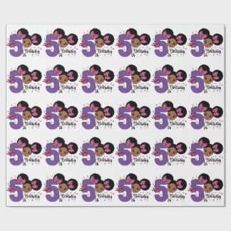 My 5th Birthday Black Girl Glitter Princess Design Wrapping Paper