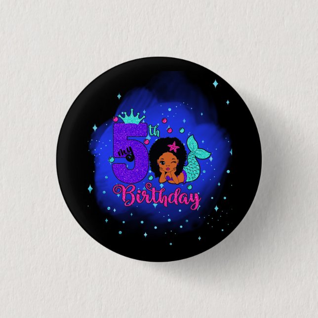 My 5th Birthday Mermaid Button (Front)
