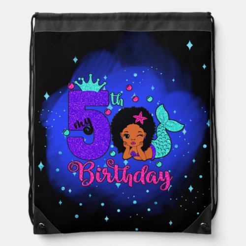 My 5th Birthday Mermaid Drawstring Bag