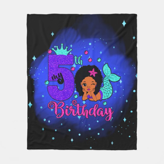 My 5th Birthday Mermaid Fleece Blanket (Front)