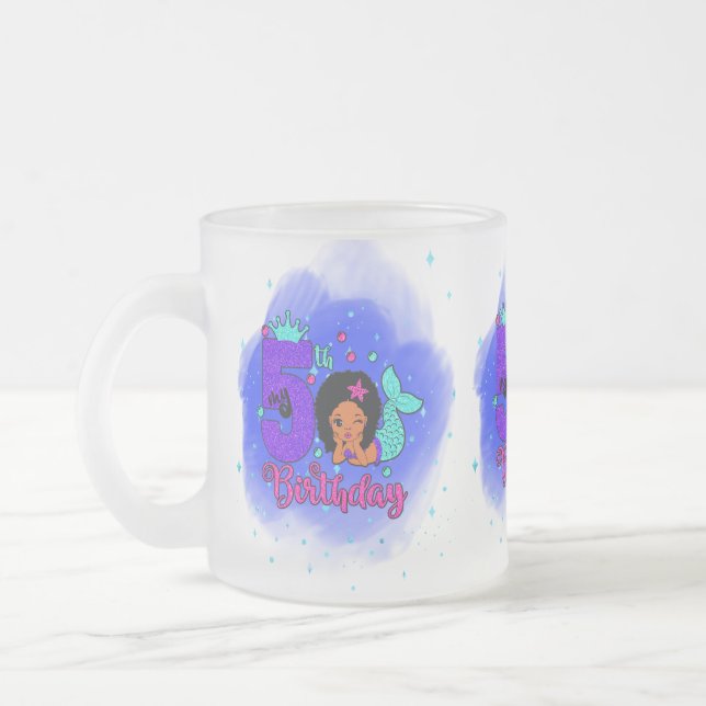 My 5th Birthday Mermaid Frosted Glass Coffee Mug (Left)