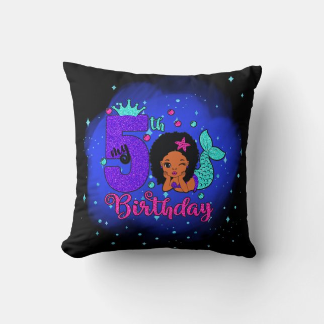 My 5th Birthday Mermaid Throw Pillow (Front)
