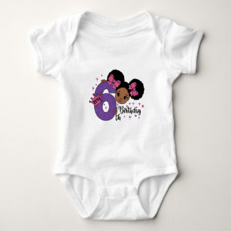 My 6th Birthday Girl Afro Hair Pink Glitter Bows Baby Bodysuit