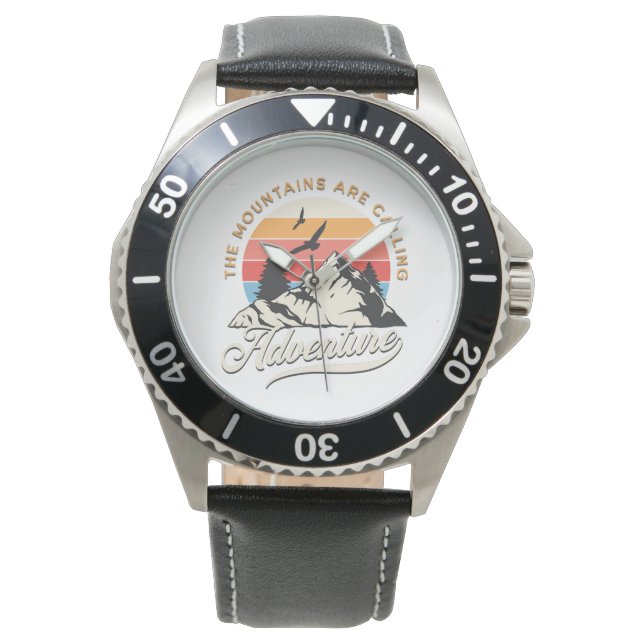 My Adventure - Stainless Steel Black Leather Watch (Front)