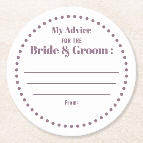 My Advice For Bride  Groom Classic Purple Wedding Round Paper Coaster