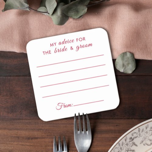 My advice for the bride  groom fun red wedding sq square paper coaster
