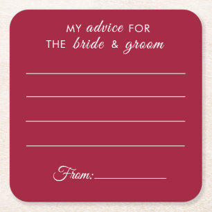 My advice for the bride & groom fun red wedding square paper coaster