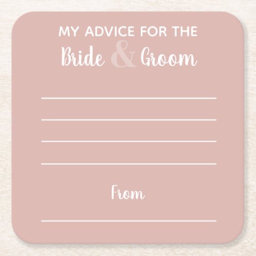 My advice for the bride  groom pink fun square paper coaster