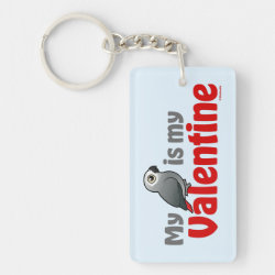 My African Grey Is My Valentine Rectangle Keychain (double-sided)