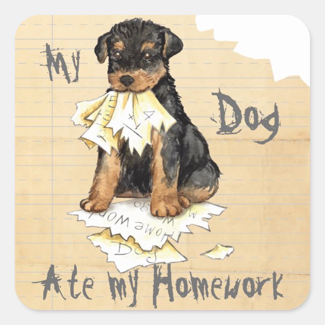 My Airedale Ate My Homework Square Sticker (Front)