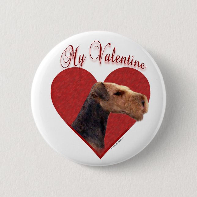 My Airedale Terrier Valentine Pinback Button (Front)