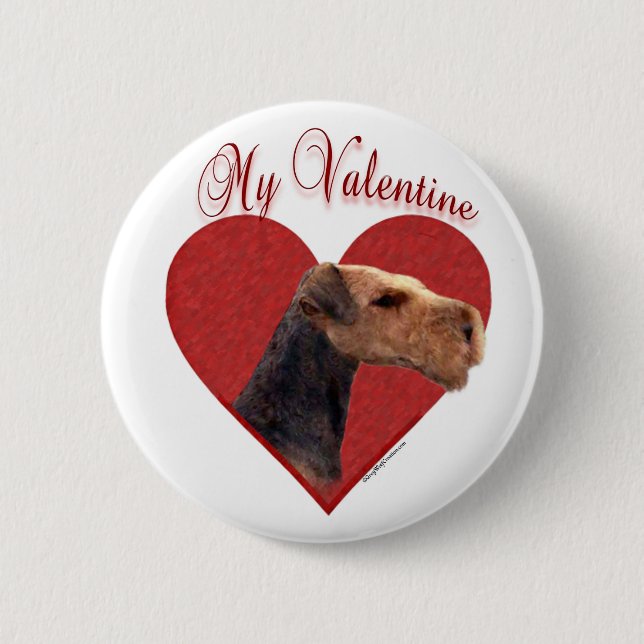 My Airedale Terrier Valentine Pinback Button (Front)