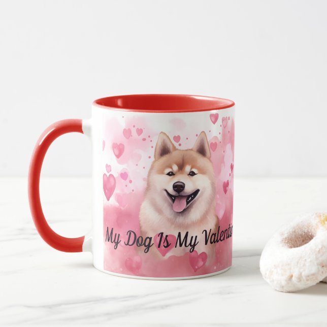 My Akita Dog Is My Valentine Personalized Name Mug (With Donut)