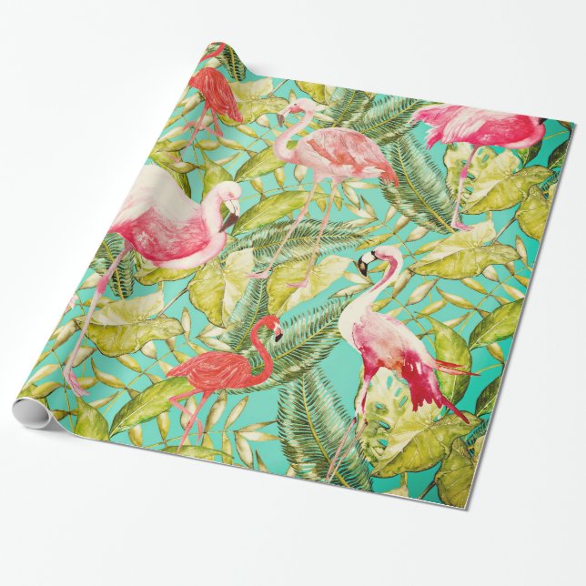 My Aloha Jungle Bird Flamingo Garden Wrapping Paper (Unrolled)
