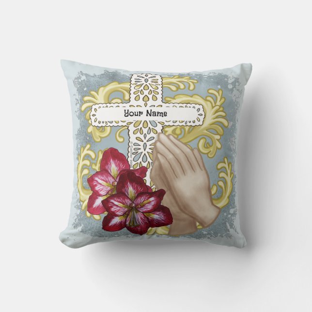 My Amaryllis Christian Cross Throw Pillow (Front)