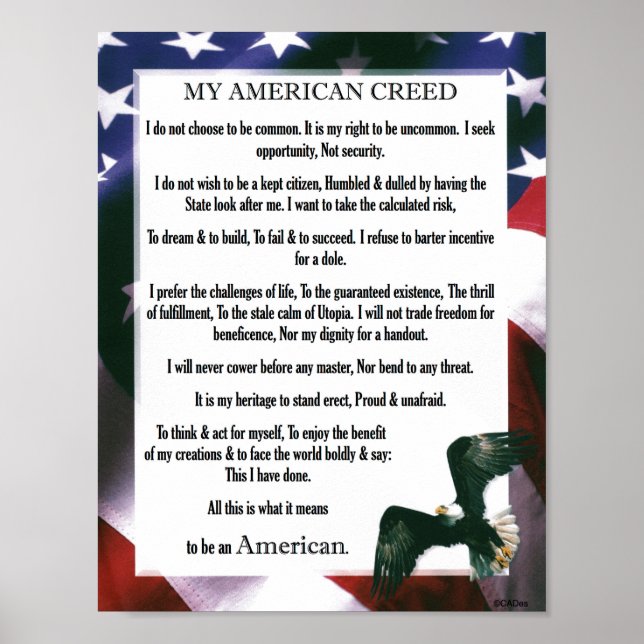 My American Creed USA Proud To Be An American Poster (Front)