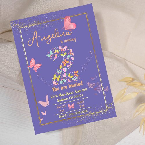 My angel is turning two my butterflys birthday invitation