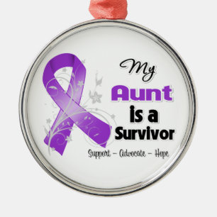 My Aunt is a Survivor Purple Ribbon Metal Ornament