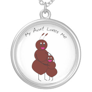 My Aunt Loves Me Cute Ant Family Hug Silver Plated Necklace