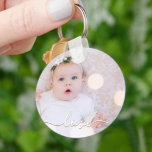 My Baby Photo Custom Keychain<br><div class="desc">Your baby's photo on a keychain! Upload your own image to create your keychain for yourself or give as a gift to family,  friends,  parents and grandparents! The word love in a check script is featured over your photo.</div>