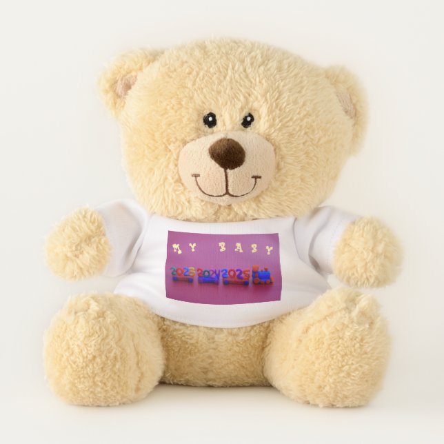 My Baby Small Size with Toy-Train Years Printed  Teddy Bear (Front)