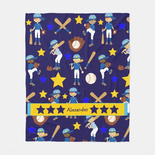 My Baseball Team Kids Blue Gold Fleece Blanket (Front)