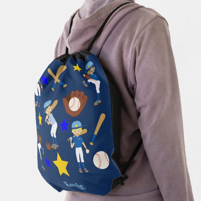 My Baseball Team on Blue Drawstring Bag (Insitu)