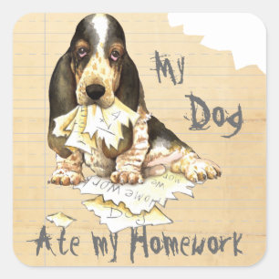 My Basset Ate My Homework Square Sticker