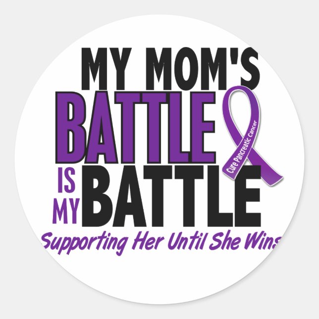My Battle Too Mom Pancreatic Cancer Classic Round Sticker (Front)