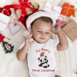 My Beary First Christmas – Panda with Santa Hat Baby Bodysuit