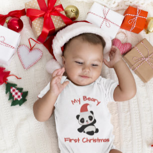 My Beary First Christmas – Panda with Santa Hat Baby Bodysuit