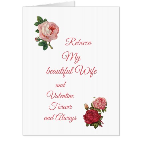 My beautiful Wife Large Vintage Roses Valentines Card