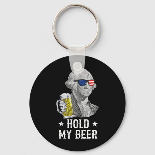 My Beer George Washington Patriot Funny 4th Of Jul Keychain