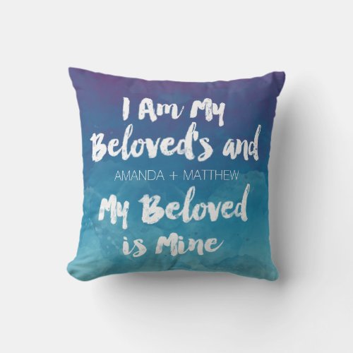 My Beloved Is Mine Blue Watercolor Personalized Throw Pillow