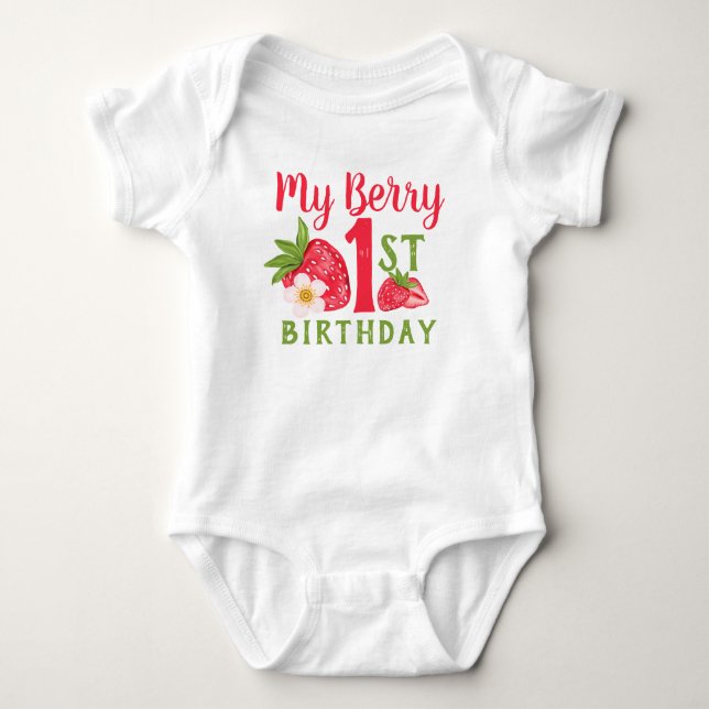 My Berry 1st Birthday Cute Strawberry  Baby Bodysuit (Front)