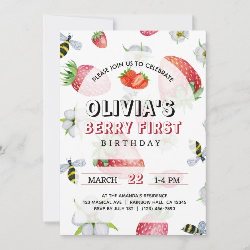 My Berry First Birthday Strawberry Birthday Invitation