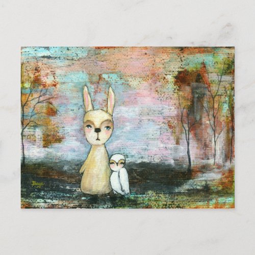 My Best Friend Baby Rabbit Baby Owl Abstract Art Postcard