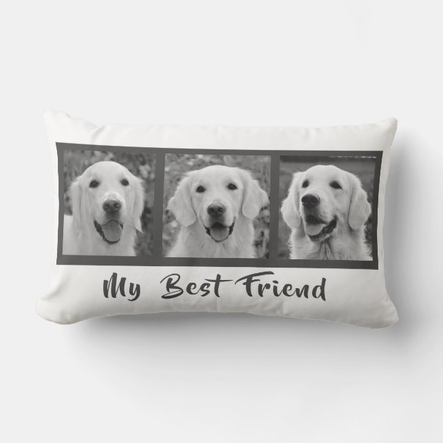 My Best Friend Gray and White Photo Lumbar Pillow (Front)