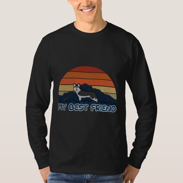 My Best Friend Husky  Husky Dog Sunset Mountain Gr T-Shirt (Front)