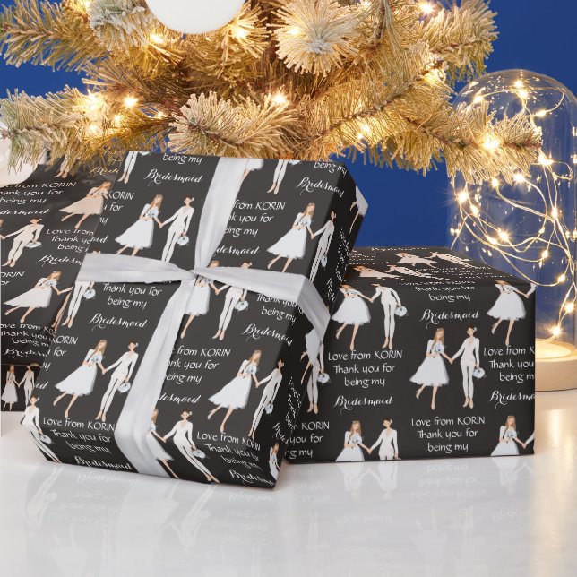 My Best Friend Is My Bridesmaid Black Wrapping Paper (Holidays)