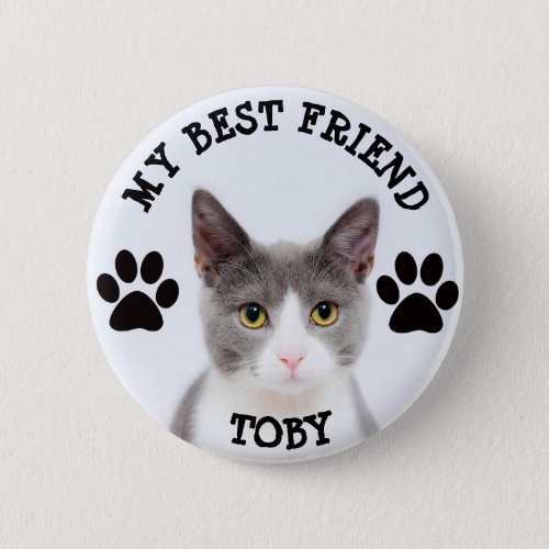 My Best Friend Pawprints Kitty Cat Photo Button