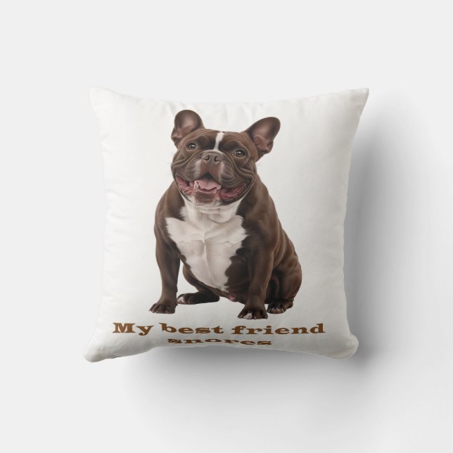 My Best Friend Snores – Brown French Bulldog Throw Throw Pillow (Back)