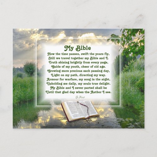 My Bible Christian poem with Sunlit Scene Holiday Postcard