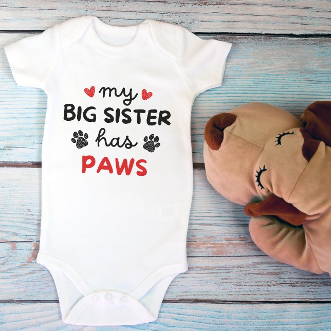 My Big Sister Has Paws Cute Pet Lovers Baby Bodysuit (My Big Sister Has Paws Cute Pet Lovers Baby Bodysuit)