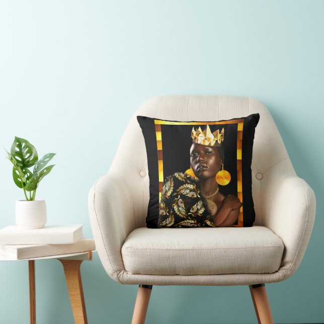 My Black Queen: Afrocentric Glam Party Throw Pillow (Chair)