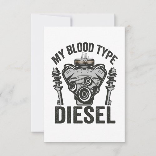 My Blood Type Diesel Funny Auto Mechanic Handyman  Thank You Card